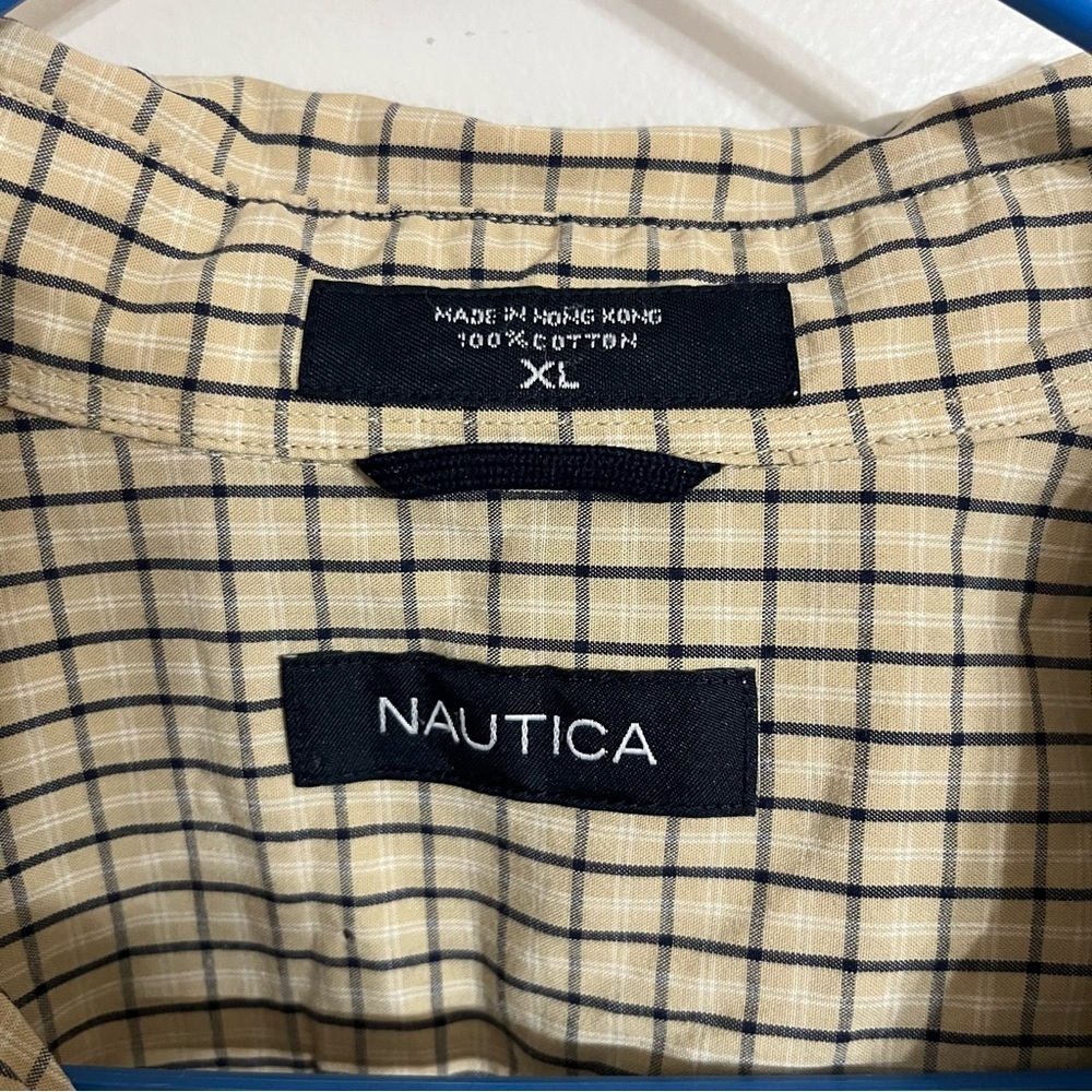 Men's Nautica Long Sleeve Button‎ Down Plaid Shirt Tan Black Size XL - Picture 4 of 6